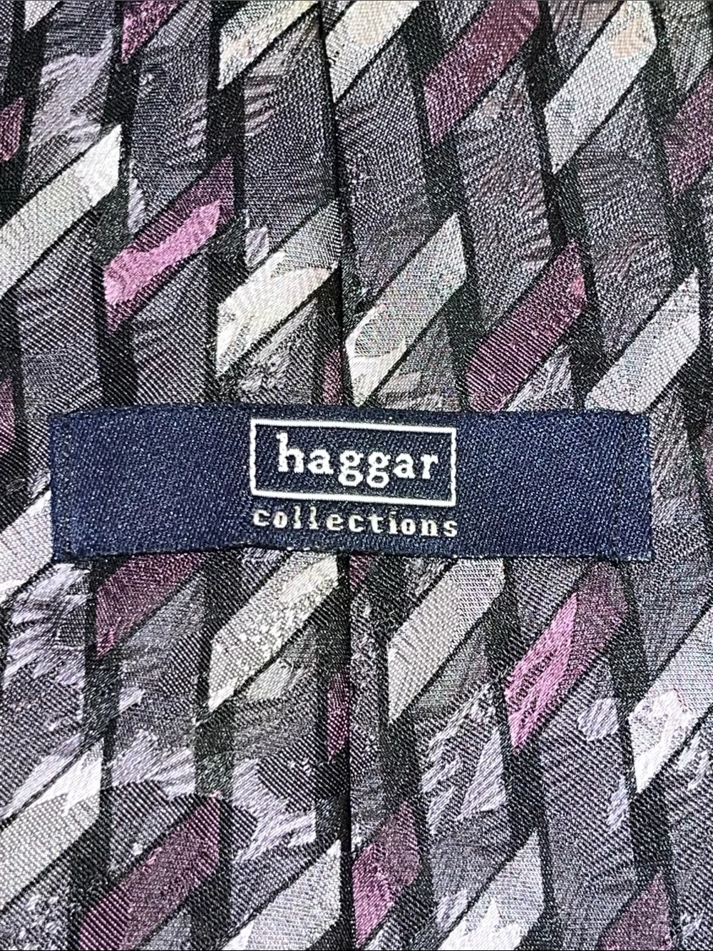 Haggar Gray Tie with Purple and Silver Diagonal Basketweave